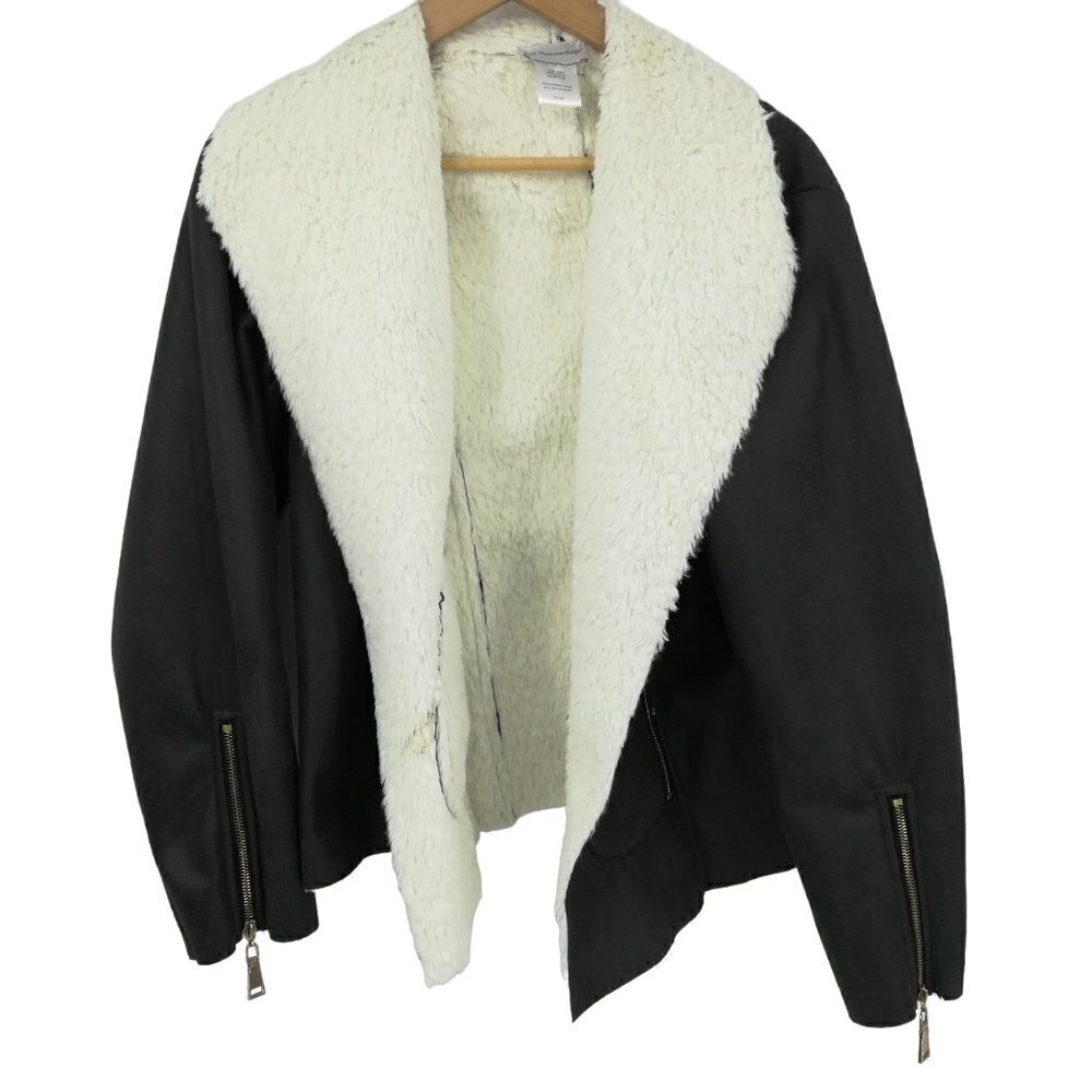 Soft Surroundings Open Front Faux Fur Lining Jacket Coat Size XL Exposed Zippers